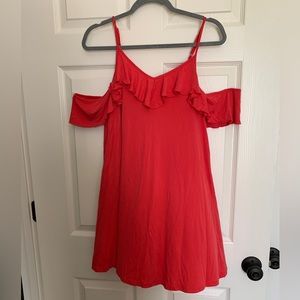 Soulmate - Pink Midi Summer Dress with Shoulder Ruffle - Size M